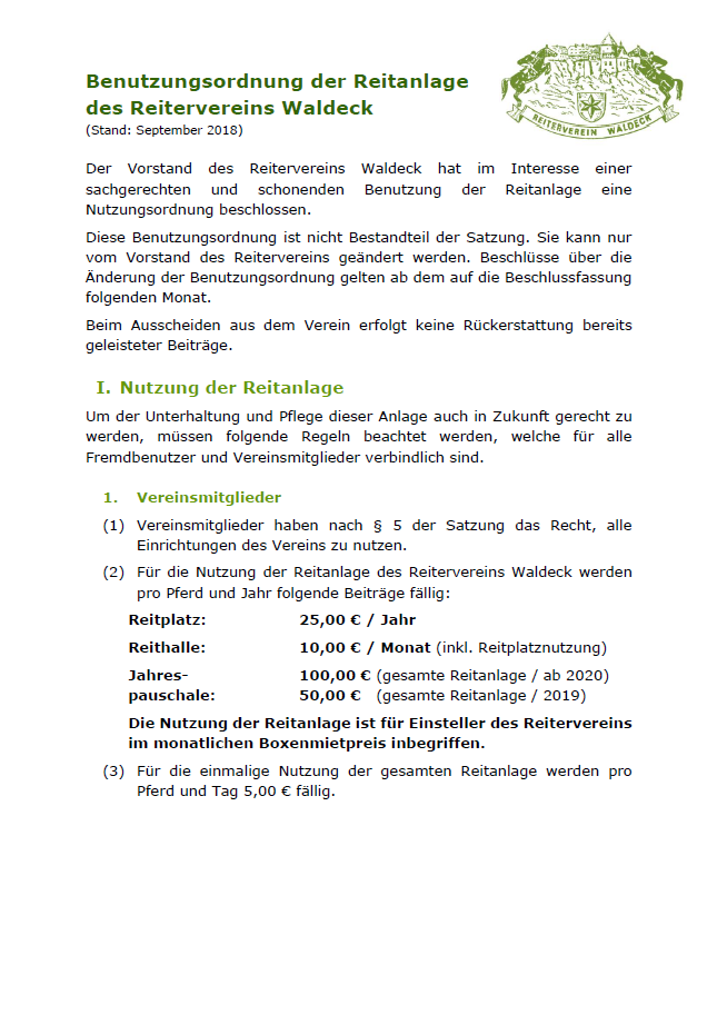 Benutzungsordnung der Reitanlage