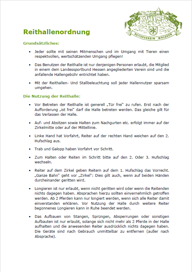 Reithallenordnung